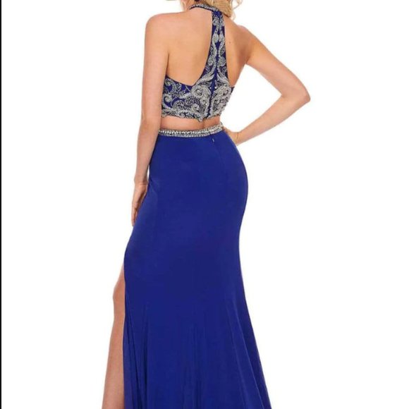 NWT Rachel Allan - Two-Piece Beaded Halter High Slit Gown - Picture 2 of 4